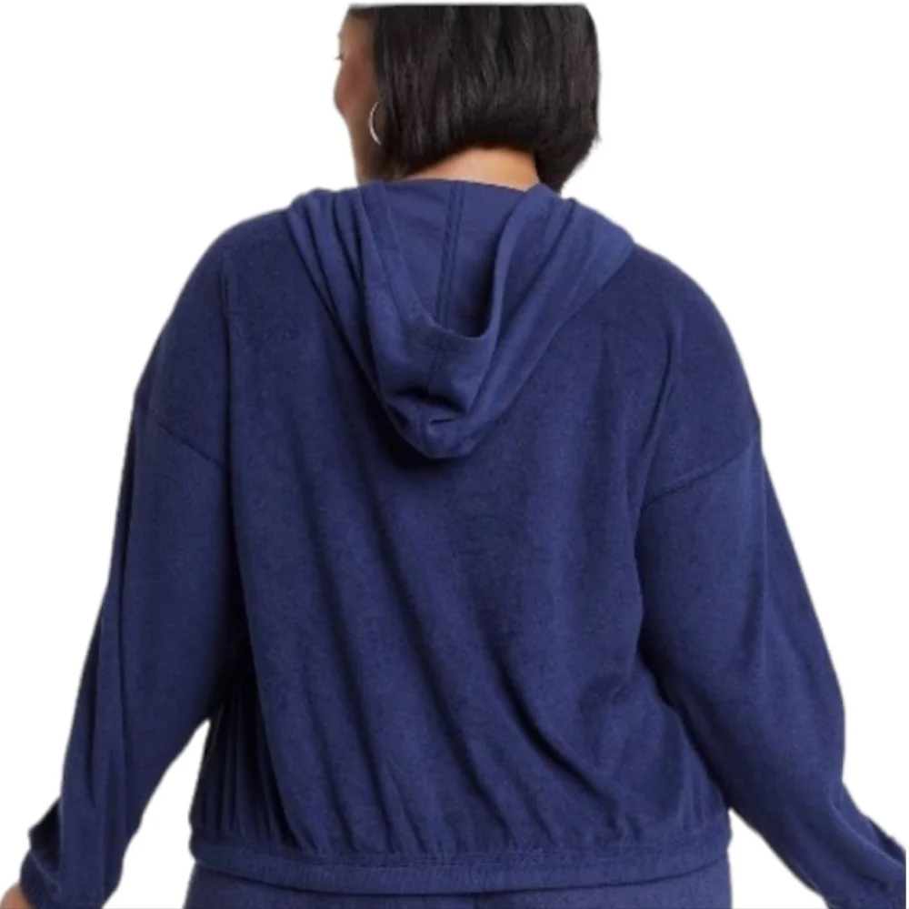 Women's Plus Size Long Sleeve Terry Hooded Shirt | Ava & Viv | 2X - Picture 13 of 14